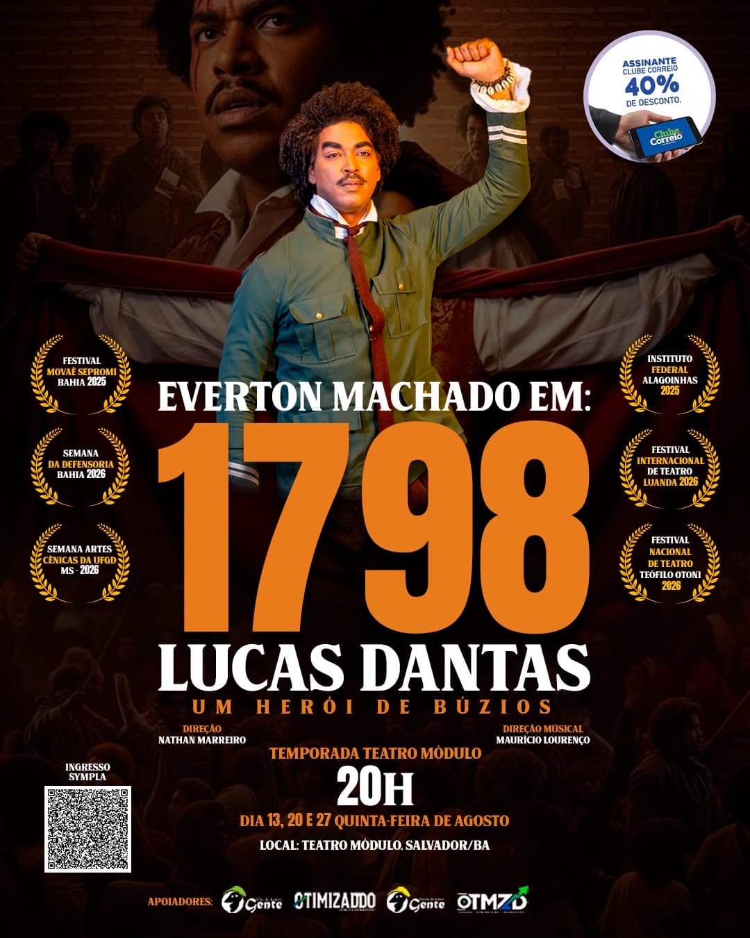 Espetáculo "1798 – Lucas Dantas: Um Herói de Búzios" retorna aos palcos em agosto para celebrar a memória da Revolta dos Búzios